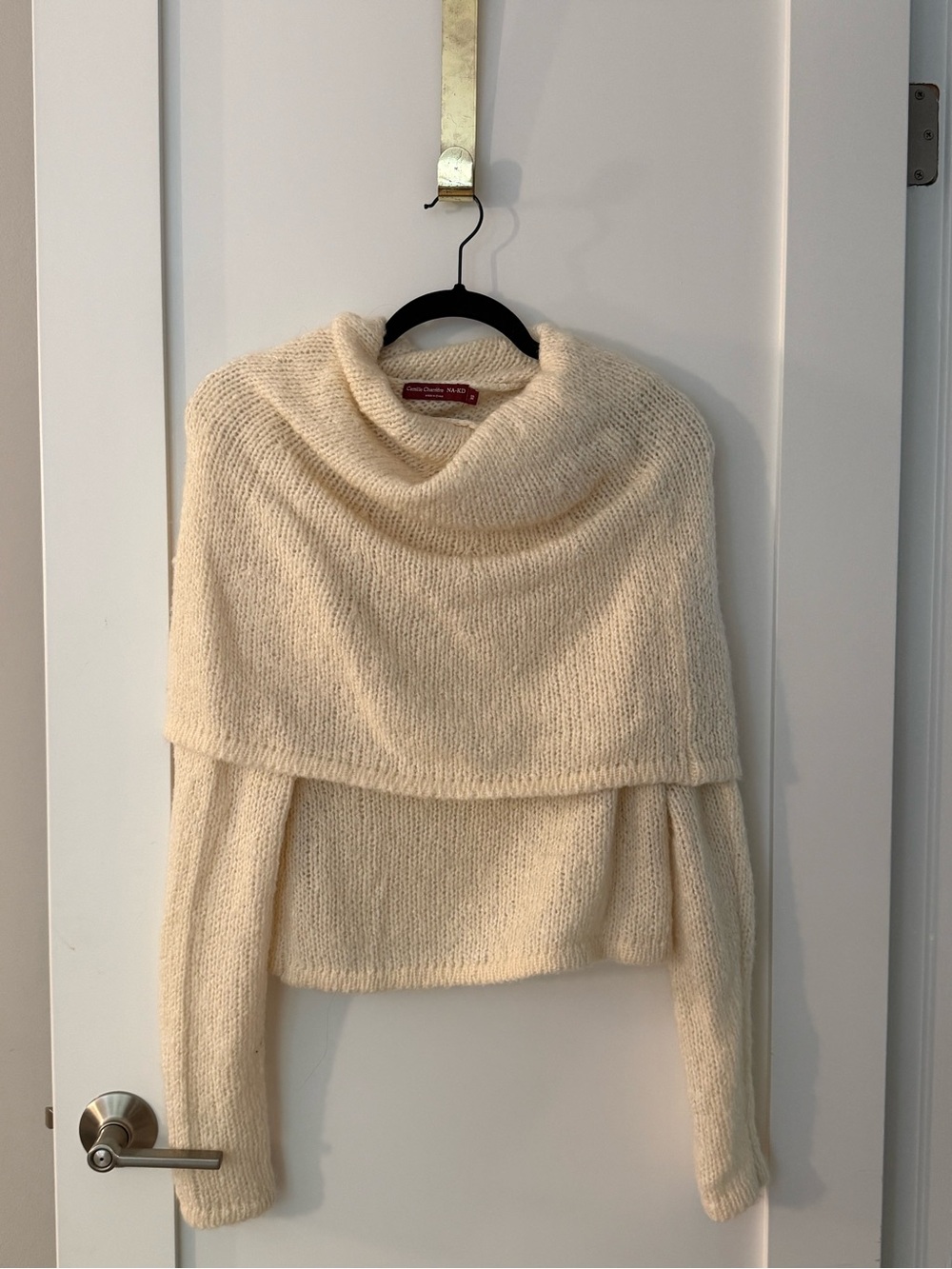 NA-KD Cowl Neck Cropped Sweater in Cream - Boutique Collection